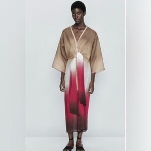 Massimo Dutti Brown and Red Ombre Midi Dress